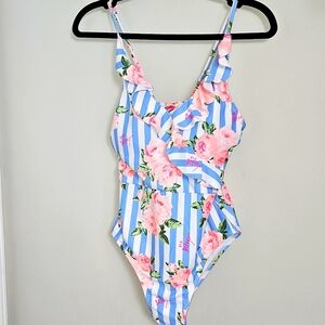Betsey Johnson Women's Floral Striped One-Piece Swimsuit S